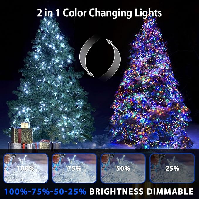 JMEXSUSS 200 LED Christmas String Lights Outdoor Waterproof, 66ft Color Changing String Lights Plug in, Cool White & Multicolor Christmas Lights for Trees Yard Wedding Xmas Party Decorations-VerdiqueGarden
