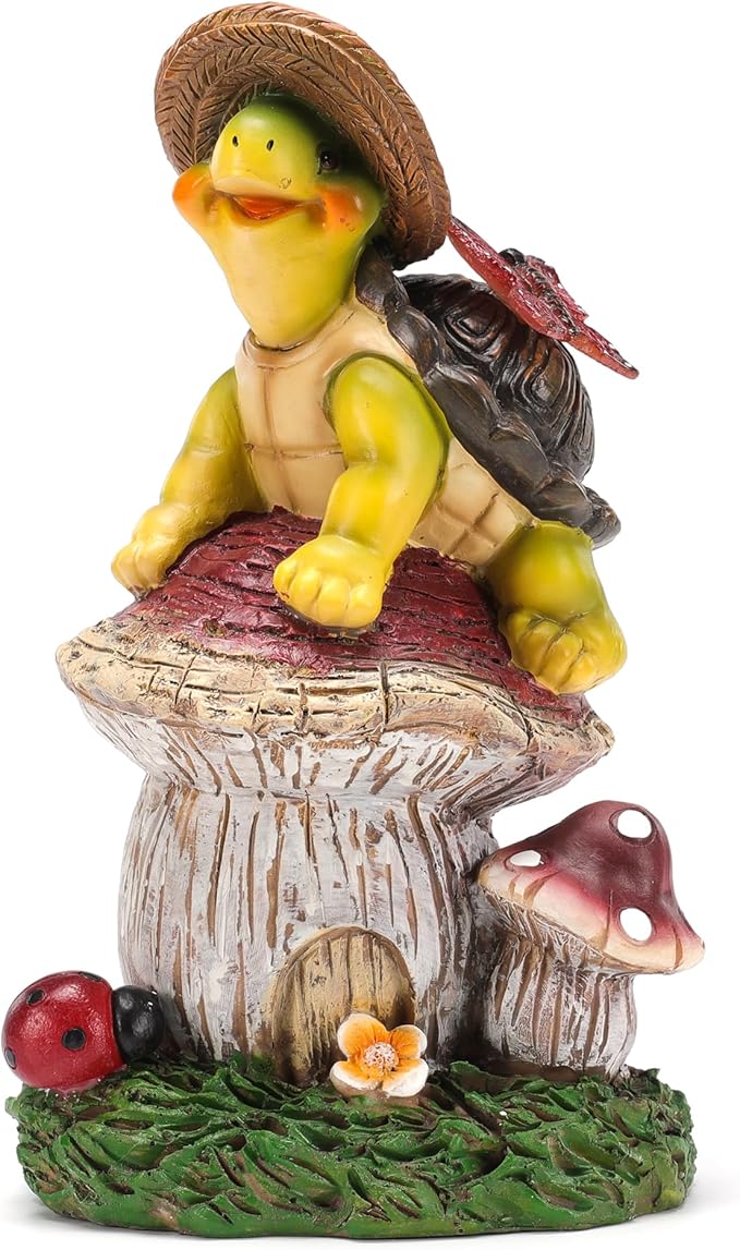 Turtle Figurine Garden Decor, Solar Turtle Outdoor Statue, Funny Turtle Gift Sculpture Decoration for Home Patio Yard Lawn Porch Ornament-VerdiqueGarden