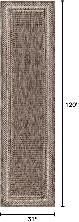 Unique Loom Outdoor Border Collection Area Rug - Soft Border (2' 7" x 10' Runner Brown/Ivory)-VerdiqueGarden