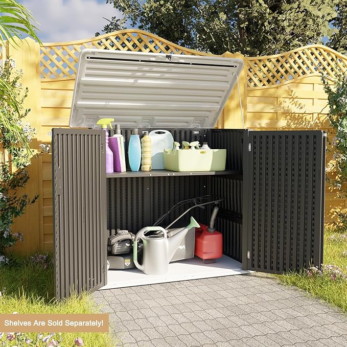 KINYING Larger Outdoor Storage Shed Weather Resistance, Resin Sheds & Outdoor Storage for Garden, Patios, Backyards, 48 Cu.Ft Tool Shed for Garbage Cans, Lawn Mower, Garden Tools,Black-VerdiqueGarden