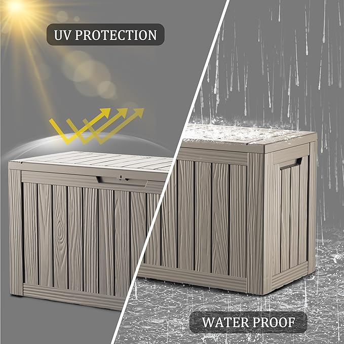 80 Gallon Lockable Resin Deck Box, Waterproof & UV-Resistant Outdoor Storage Box for Outdoor Cushion Storage, Garden Tools & Pool Accessories Storage, Gray-VerdiqueGarden
