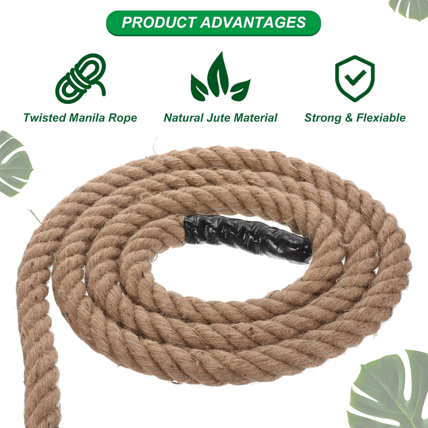 PATIKIL Jute Rope 1-1/2 Inch x 100 Feet Twisted Manila Rope Jute Rope Natural Thick Jute Rope Twine Burlap Rope for Docks Railings Bundling Craft Tug of War Decorating-VerdiqueGarden