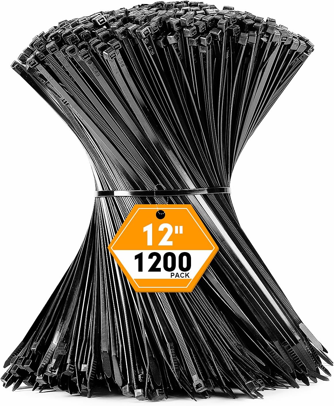 1200pcs Black Cable Zip Ties 12 Inch, Heavy Duty Plastic Nylon Tie Wraps with 50lb Tensile Strength for Indoor & Outdoor-VerdiqueGarden