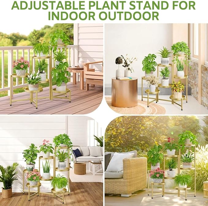 iDavosic.ly 7 Tier Large Plant Stand Indoor, 10 Inch Wide Tall Corner Metal Plant Stands Outdoor for Multiple Plants, Folding Tiered Flower Display Holder Rack Shelf, Gold-VerdiqueGarden