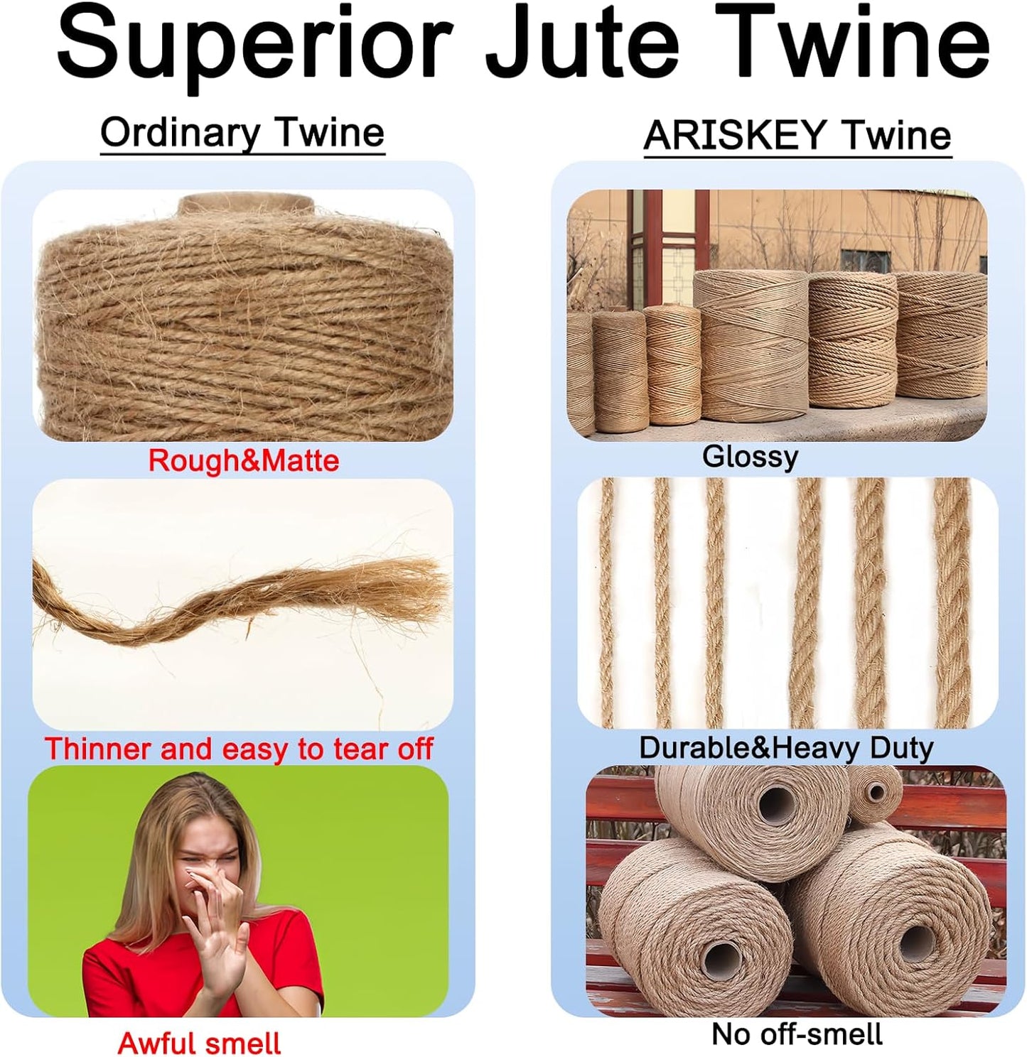 ARISKEY Natural Jute Twine 4mm,164 Feet Hemp Rope for Crafts Suitable for Macrame or Weaving Projects,Gardening Purposes and Outdoor Heavy-Duty Use-VerdiqueGarden