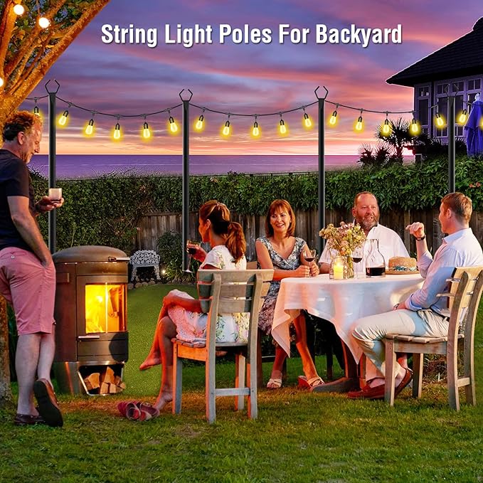 Aulimhti 10Ft Metal Poles with Fork for Outdoor String Lights,2 Pack Light Stand for Outside Garden,Patio,Wedding,Backyard,Deck,Party-VerdiqueGarden