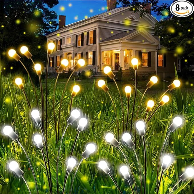 OZS 4-Pack Warm White &4-Pack Cool White Total 64LED Solar Garden Lights - Solar Lights Outdoor, Solar Firefly Lights, Sway by Wind,Solar Fairy Lights Waterproof for Yard Garden Decoration-VerdiqueGarden