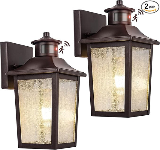 Oil Rubbed Bronze Motion Sensor Outdoor Lights 2 Packs - Waterproof Dusk to Dawn Outdoor Lighting, Brown Exterior Garage Light Fixture, Porch Light Outside Wall Mount for House, Front Door, Anti-Rust-VerdiqueGarden