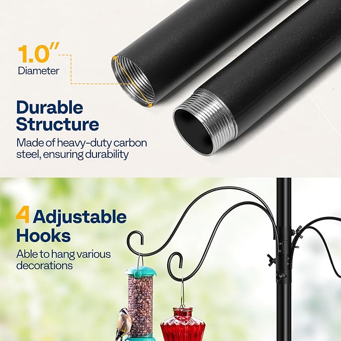 VIVOHOME 106 Inch Bird Feeder Pole, Heavy Duty Adjustable Bird House Stand Pole for Outdoor, Bird House Pole Mount Kit with 5 Prong-VerdiqueGarden