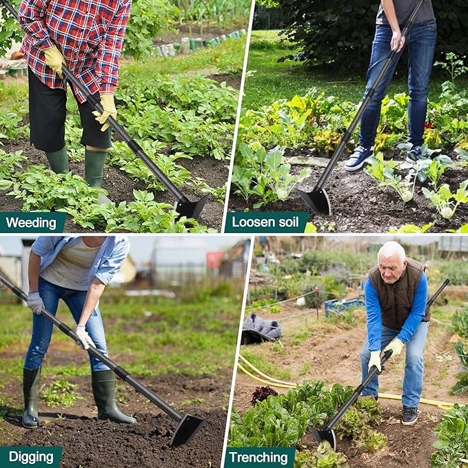 Hoe Garden Tool, Triangle Hoe Gardening Weeding Tool, 72" Long Handle Heavy Duty Manual Weeder Gardening Hand Tools for Weeding, Digging, Loosening Soil-VerdiqueGarden