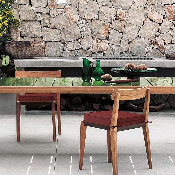 Sunbrella Square Corner Seat Cushions, 18.5" x 16" x 3", Set of 4, Indoor Outdoor Water Repellent Universal Chair Pads with Ties for Patio Furniture, Garden Dining Chairs, Spectrum Brick-VerdiqueGarden