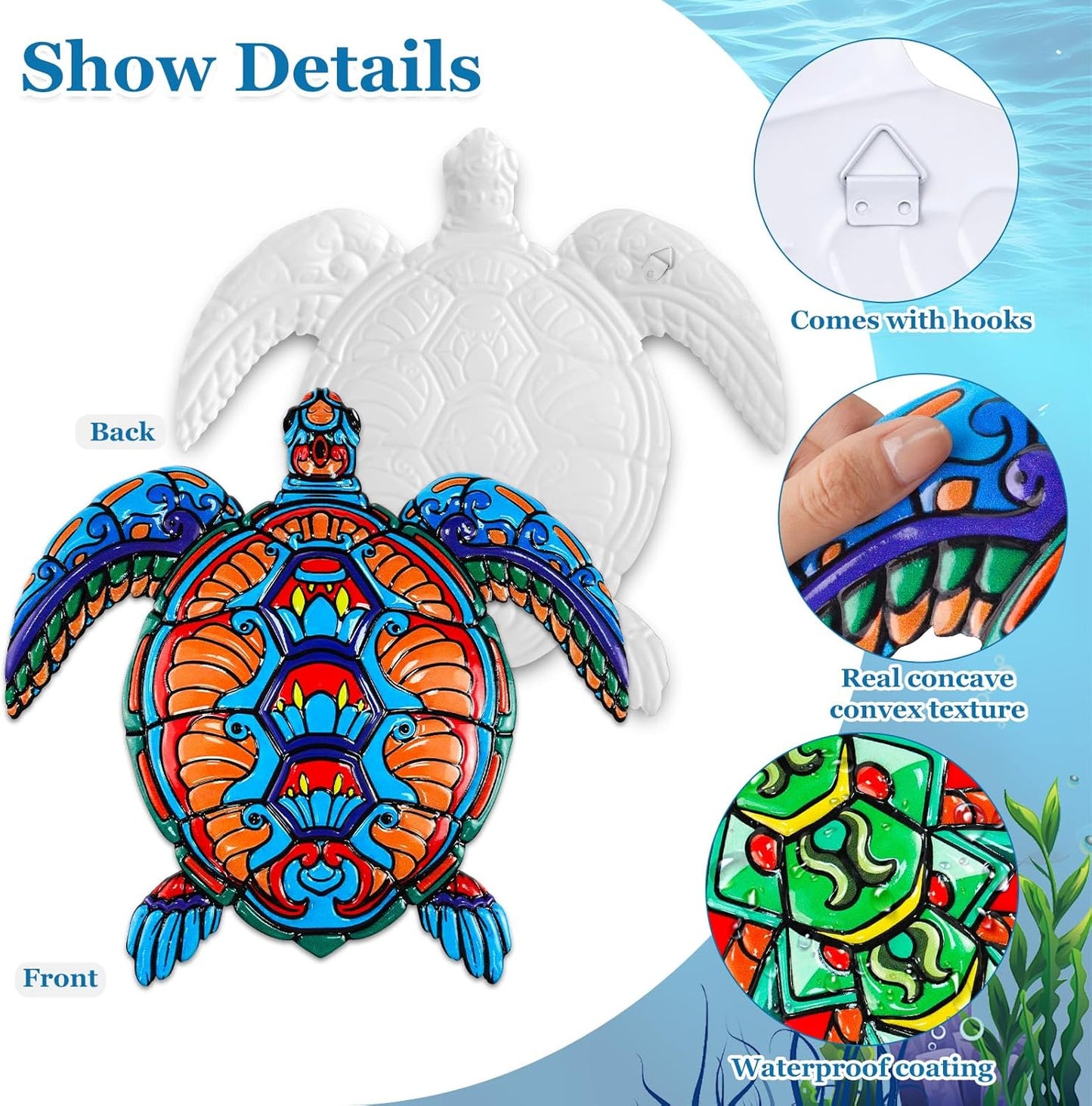 ULENDIS 2 PCS Metal Sea Turtle Wall Art Decor, Ocean Theme Outdoor Wall Decor, Nautical Hanging Decorations for Garden Pool Fence Patio Bathroom Indoor-VerdiqueGarden