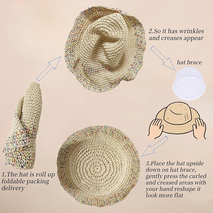 Floppy Big Beach Straw Hats for Women Foldable Summer Wide Brim Packable Sun Hat Womens Travel Straw Fedora Hat-VerdiqueGarden