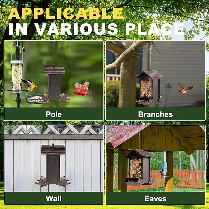 Squirrel Proof Bird Feeder for Outdoor Hanging,Metal Bird Seed Feeder with Bilateral Weight Activated Perches,5LB Large Capacity Wild Bird Feeders for Outside,Easy Refill and Clean,Brown-VerdiqueGarden