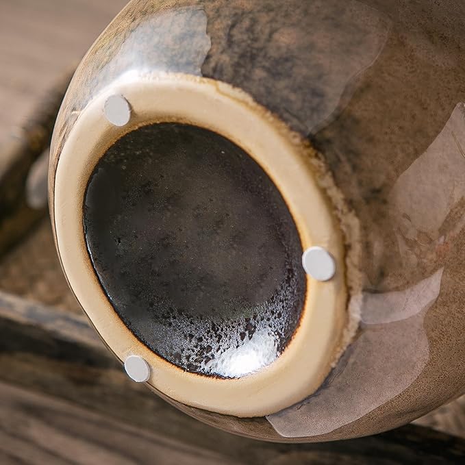 Kimdio Brown Ceramic Vase with 2 Handles, Modern Farmhouse Vase for Home Decor, Vintage Rustic Pottery Vase, Decorative Terracotta Vase, Clay Jug for Living Room Dining Table Shelf-VerdiqueGarden