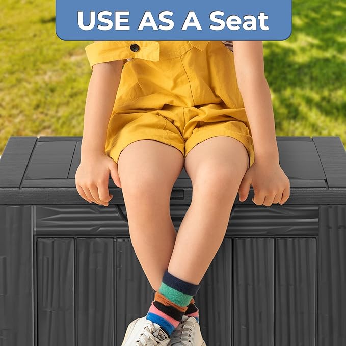 35 Gallon Outdoor Storage Box Waterproof Lockable Resin Deck Box Large, Patio Storage Bin for Pool Accessories Cushion Furniture, Garden Tools, UV-Resistant Outside Delivery Black-VerdiqueGarden