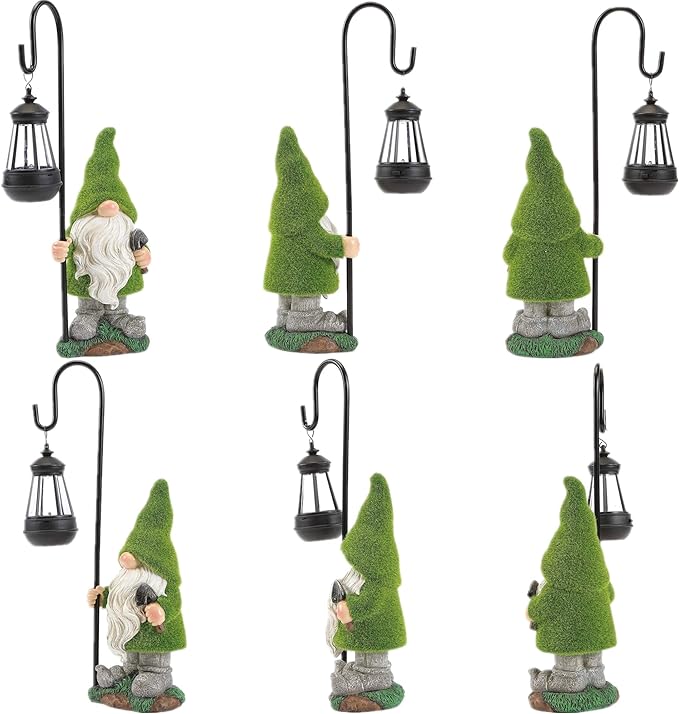 Flocked Garden Gnome Statue, Large Outdoor Gnome with Solar Lights, Funny Garden Figurines for Outdoor Home Yard Decor (15.8 Inch Tall)-VerdiqueGarden