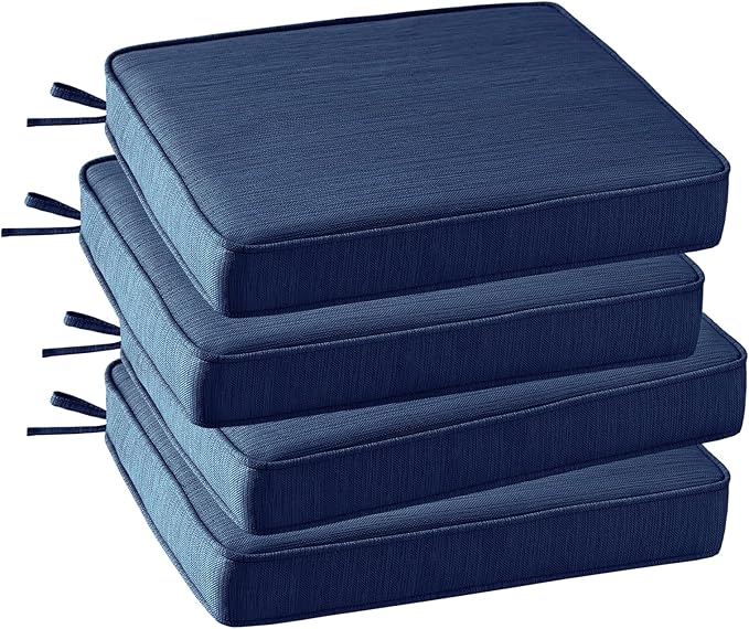 Outdoor Square Corner Seat Cushion, 19"x19"x3", Set of 4, Non Slip Seat Cushion Pads with Removable Cover for Patio Furniture, Garden Yard Lawn, Navy-VerdiqueGarden