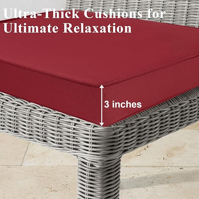 Outdoor Chair Cushions Set of 2 for Patio Furniture 18.5x16x3 Inch Waterproof Patio Chair Cushion 3 Year Color Fastness Rectangle Elastic Foam Garden Couch Pads with Ties and Handle,Red-VerdiqueGarden