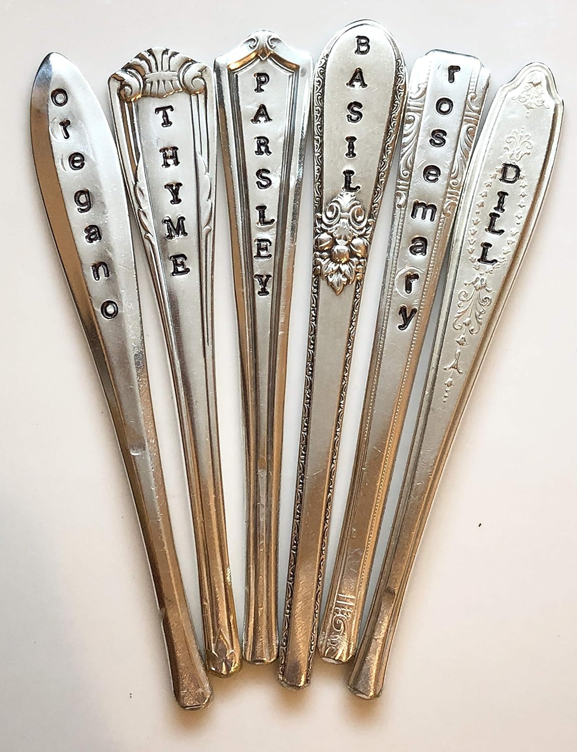 Herb Markers Set of 6 GARDEN stakes Made From Vintage Spoon Handles Oregano, Basil, Parsley, Rosemary, Thyme, Dill. Garden Markers Herb Labels-VerdiqueGarden
