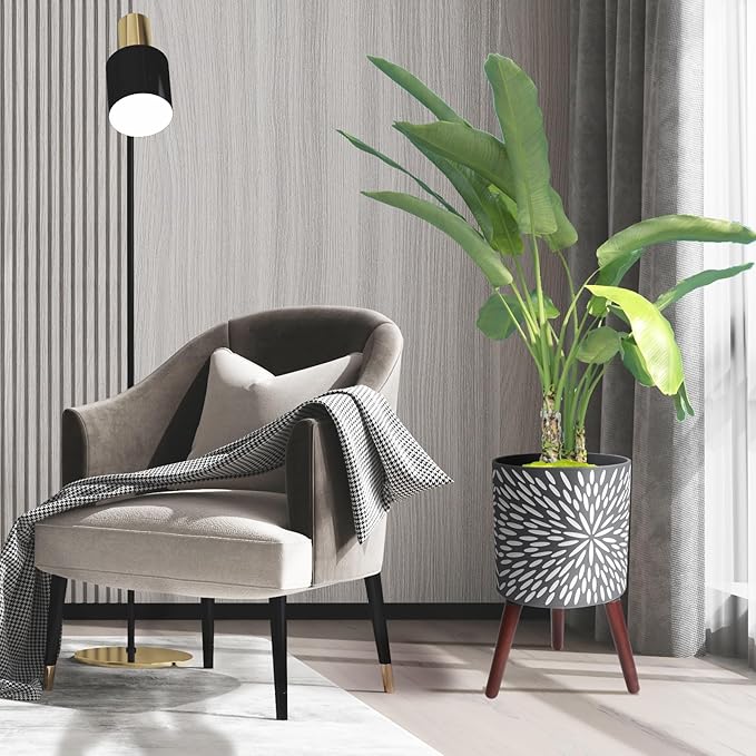10 Inches Plant Pot with Stand, Large Modern Standing Planters for Indoor Plants with Drainage Holes, Gray Flower Pots with Legs-VerdiqueGarden