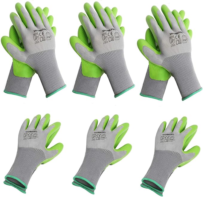 WORKPRO 6 Pairs Garden Gloves, Work Glove with Eco Latex Palm Coated, Gardening Gloves, Working Gloves for Weeding, Digging, Raking, and Pruning (Medium)-VerdiqueGarden
