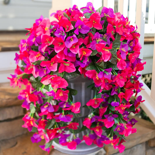 Bougainvillea Artificial Hanging Flowers Plants for Outdoors Decoration, 2pcs Fake Flowers Silk Bougainvillea Vines Realistic UV Resistant Faux Flowers for Outdoor Planters Porch Patio, Mix-VerdiqueGarden