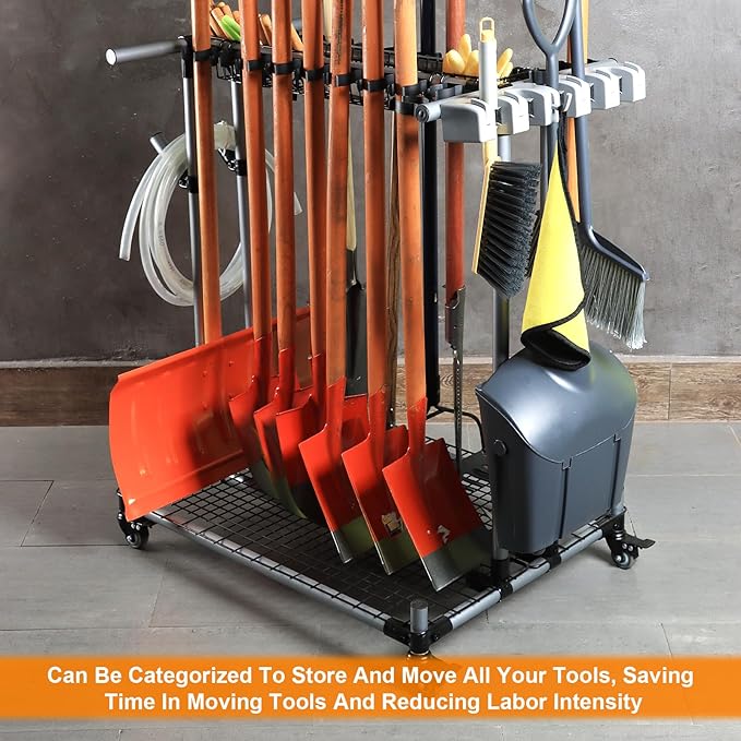 Garden Tool Storage Rack with Wheels Heavy-Duty Organizer for Garage, Yard, and Garden Tools-VerdiqueGarden