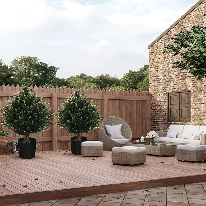 19” Artificial Cedar Outdoor Artificial Shrub Sunlight Resistant Leafy Potted Plant for Indoor Porch of Home and Office Artificial Outdoor Tree Topiary Trees-VerdiqueGarden