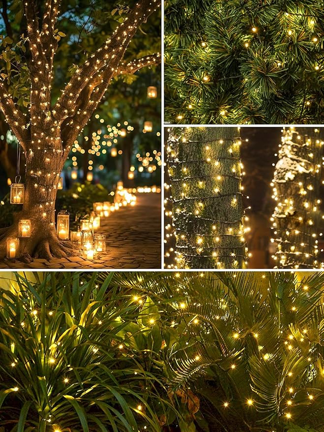 4 Pack 400 LED Solar String Lights for Outside, Solar Christmas Lights Outdoor with 8 Lighting Modes, Waterproof Green Wire Solar Powered Tree Light for Xmas Party Yard Garden Decorations (Warm White)-VerdiqueGarden