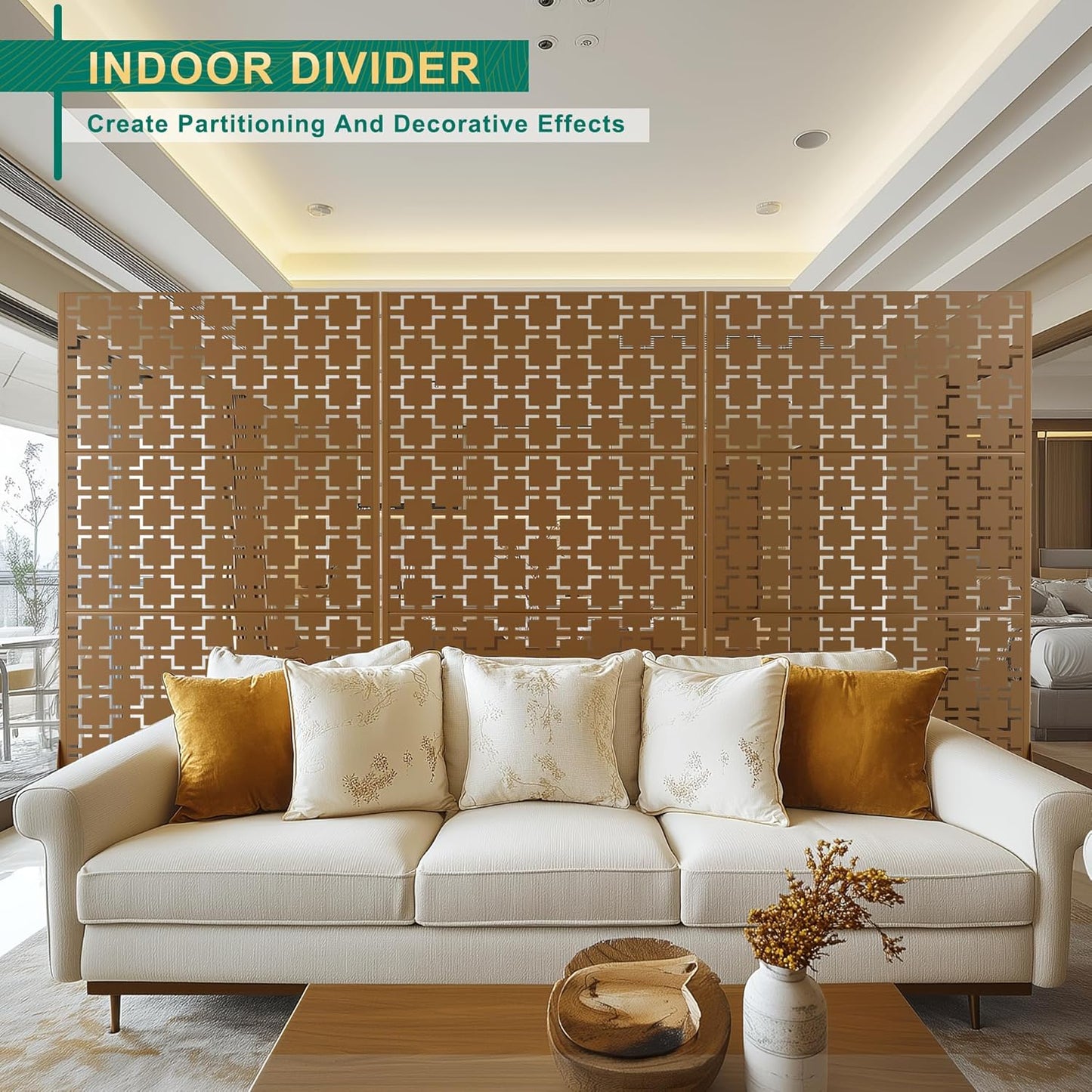 72" H47" W Metal Outdoor Privacy Screen - Freestanding, Decorative Fence (3 Panels)-VerdiqueGarden