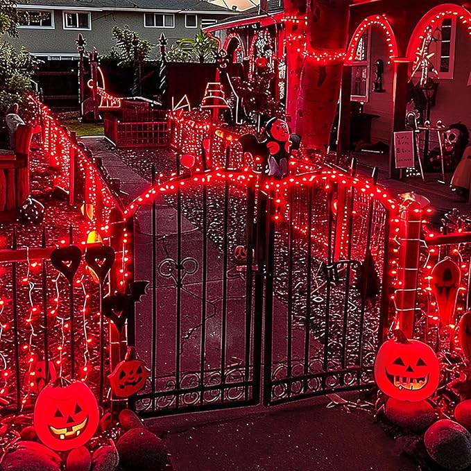 JMEXSUSS Red Christmas Lights Clear Wire, 66ft 200 LED Red Christmas String Lights Outdoor Indoor Plug in, 8 Modes Red String Twinkle Fairy Lights for Room Party Tree Decorations-VerdiqueGarden