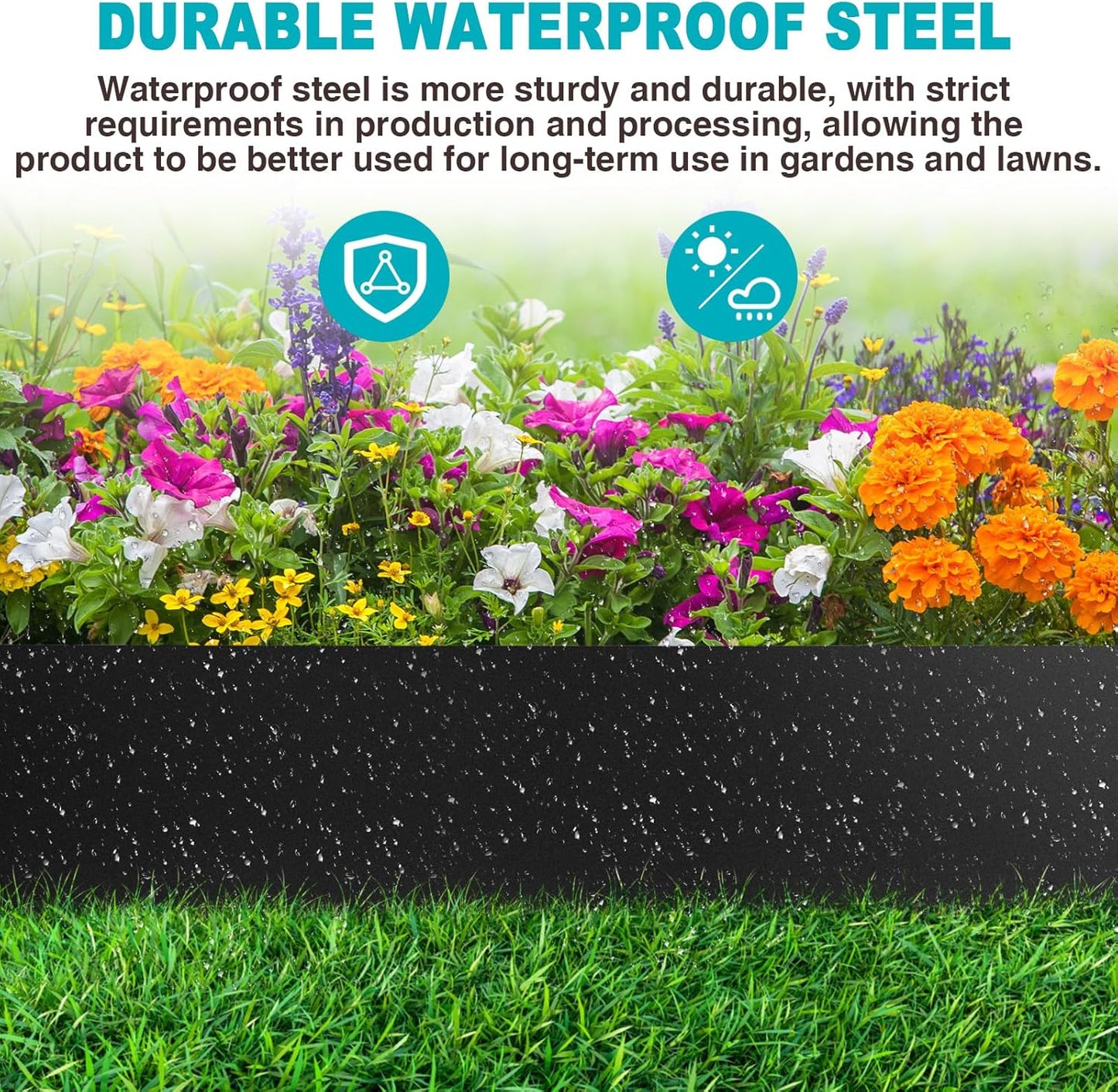 10 Inch Metal Landscape Edging, Heavy Duty Galvanized Steel Garden Edging,6 Pack Steel Landscape Edging with 7 Clips for Lawn, Flower Bed, Yard (Black)-VerdiqueGarden