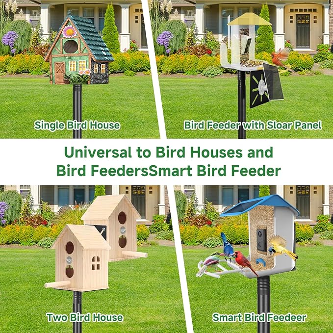 Smart Bird Feeder Pole-Heavy Duty Adjustable 3-6.6ft Universal Birdhouse Stand Mount for Backyard&Outdoor Bird Houses/Cameras (80'Pole)-VerdiqueGarden