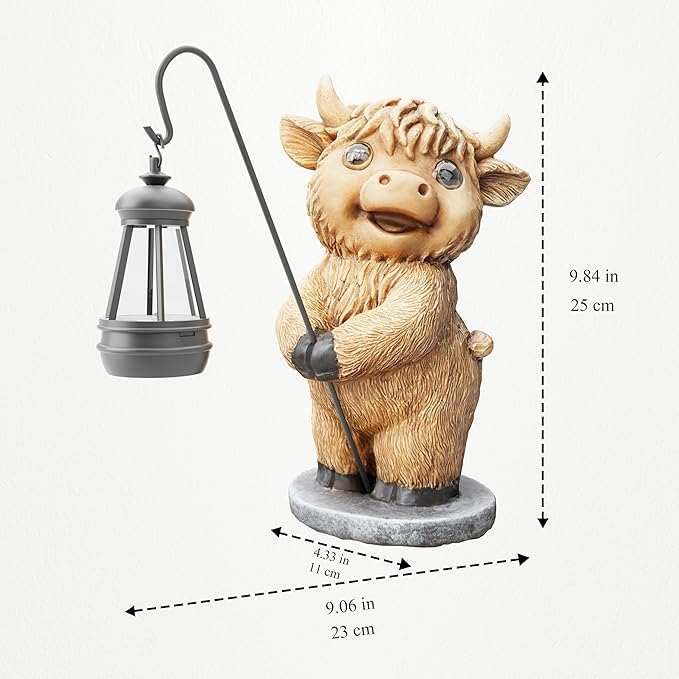 Highland Cow Statues with Solar Lights, Highland Cow Resin Figurine Lights, Highland Cow Ornaments for Patio, Balcony, Indoor Decoration and as Gifts-VerdiqueGarden