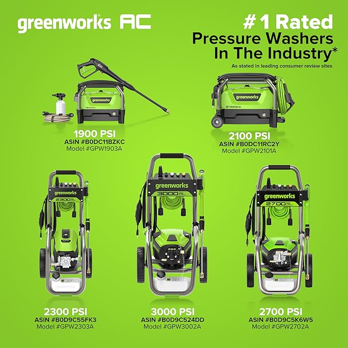 Greenworks Pro Brushless 3000 PSI (CSA Certified) 2.0 GPM Max / 1.1 GPM Electric Pressure Washer (Foldable Handles, Rugged Steel Frame, 25 FT Hose, 35 FT GFCI Power Cord)-VerdiqueGarden