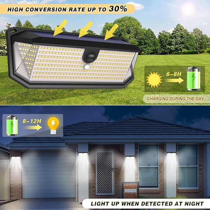Solar Lights Outdoor, 4000LM 380 LEDs Solar Motion Lights Outdoor Waterproof, 3 Modes 270° Wide Angle Security Light for Stairways/Front Door/Garage/Deck（4 Pack）-VerdiqueGarden