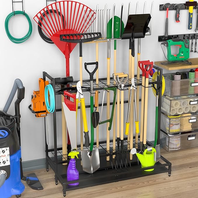 Garden Tool Rack Organizer for Garage Yard Tool Storage, Garden Tools Storage for Organization Black Metal Gardens Tools Holder for Yard Shed Garage-VerdiqueGarden