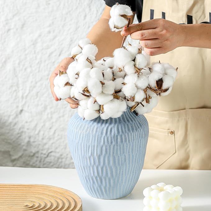 Ceramic Vase for Home Decor,7.8 Inch Flower Vases，Decorative Blue Vase for Pampas Grass，Modern Art Texture Vases for Home Entryway Living Room Dining Table Farmhouse Office Decor-Mat Blue-VerdiqueGarden