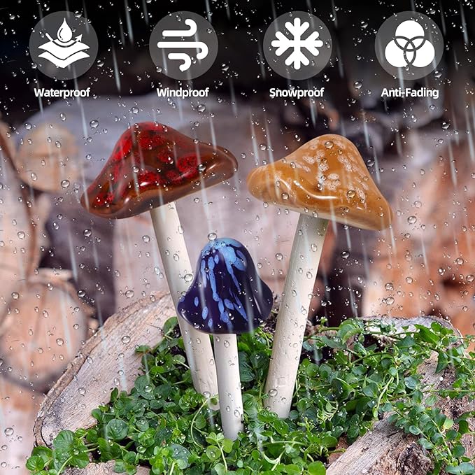 Ceramic Mushrooms Garden Decor Fairy Yard Patio Indoor and Outdoor Micro Landscape Decorations, 8 Pieces Simulated Mushroom Ornaments Statue Stake Mushroom Garden Decor Figurines Decoration Yard Gifts-VerdiqueGarden