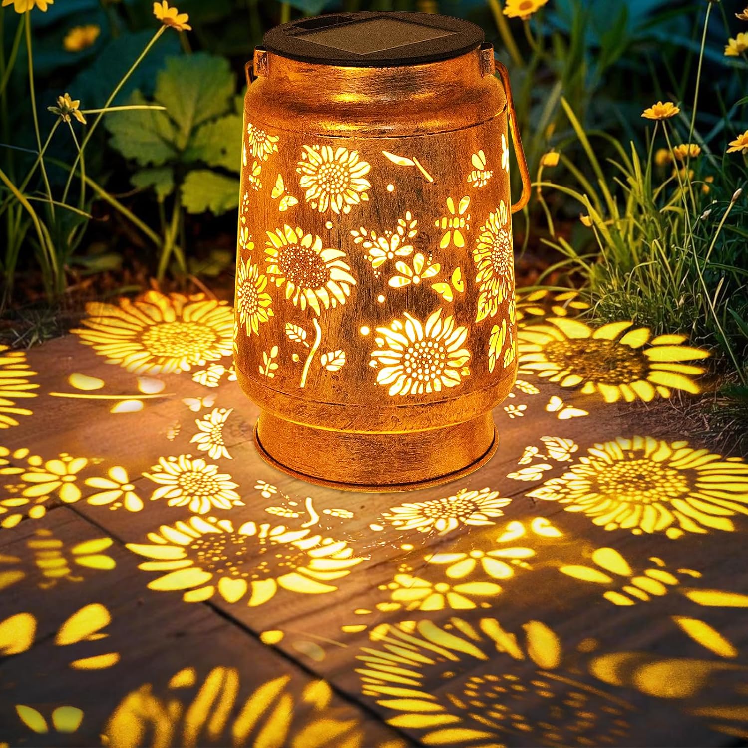 Sunflower Solar Lanterns Garden Decor, Birthday Gifts for Women Mom Grandma Metal Hanging Solar Lights Outdoor Waterproof LED Decoration with Shepherd Hook Outside for Garden Yard Patio Fall Decor-VerdiqueGarden
