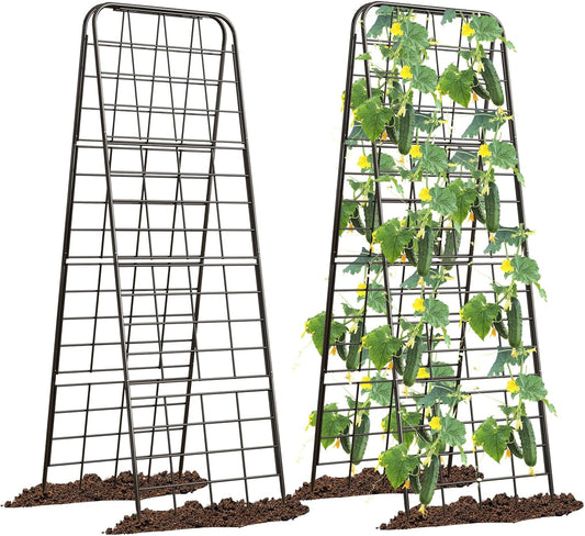 Heavy Duty 50"x17" Adjustable A-Frame Trellis for Climbing Plants – Rust-Proof Metal Garden Trellis with Dense Grid Design, Perfect for Raised Beds, Tomatoes, Cucumbers & Outdoor Vines (Black, 2 Pcs)-VerdiqueGarden