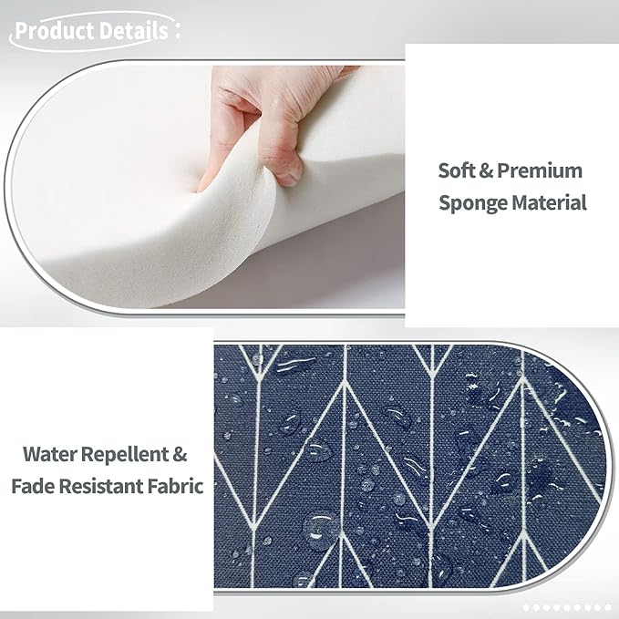 Indoor/Outdoor Chair Cushions 16x17 Inch, Patio Chair Cushions with Ties, All Weather Seat Cushions for Patio Furniture Home Garden Chair Use, Set of 4, Herringbone Navy-VerdiqueGarden