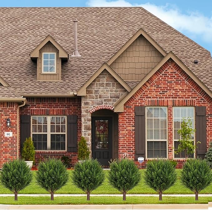 Artificial Cedar Shrub Ball Trees Two 15.8inch with Ground Spikes, can be Planted in The Ground and in pots, Outdoor Artificial Plants Resistant to UV Rays (4pcs)-VerdiqueGarden