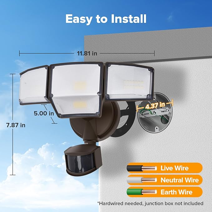 LUTEC 80W 9000LM LED Security Lights Motion Sensor Outdoor Lights, 4 Head LED Flood Light Outdoor 5000K Daylight, IP65 Waterproof, Motion Detected Light for Outside, House, Garage, Yard (Brown)-VerdiqueGarden