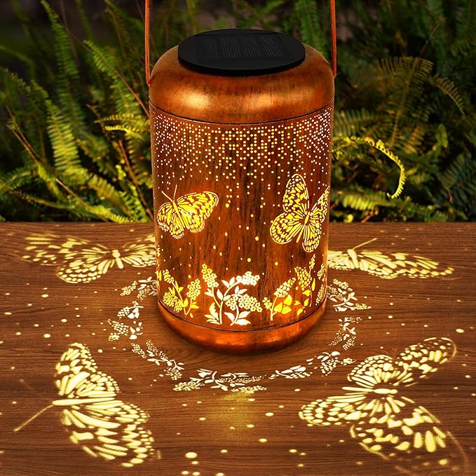 Solar Lanterns Outdoor Butterfly Hanging Lantern Lights, Gardening Gifts for Mom Women Grandma Solar Lights Waterproof LED Mode Change Metal Solar Garden Decor for Patio Yard Lawn Landscape Tabletop-VerdiqueGarden