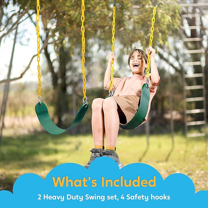 TURFEE 2 Pack Green Swing Seats Heavy Duty with 66" Chain, Swing Set Accessories Replacement with Snap Hooks for Kids Outdoor Play Playground, Trees, Playground(Green)-VerdiqueGarden