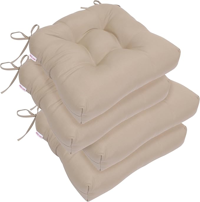 RACE LEAF 4 Pack 17x17 Inch Patio Chair Cushions, Thickened Seat Cushions Waterproof Stain Resistant with Non-Slip Ties (Khaki)-VerdiqueGarden