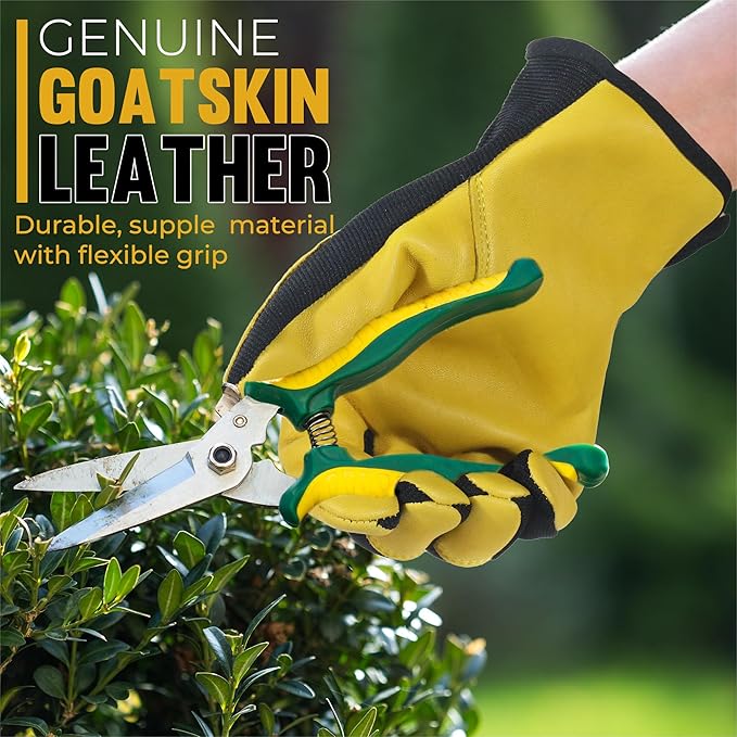 HANDLANDY Leather Work Gloves for Men & Women, Reinforced Durable Garden Gloves, Cowhide Working Glove for Gardening-VerdiqueGarden