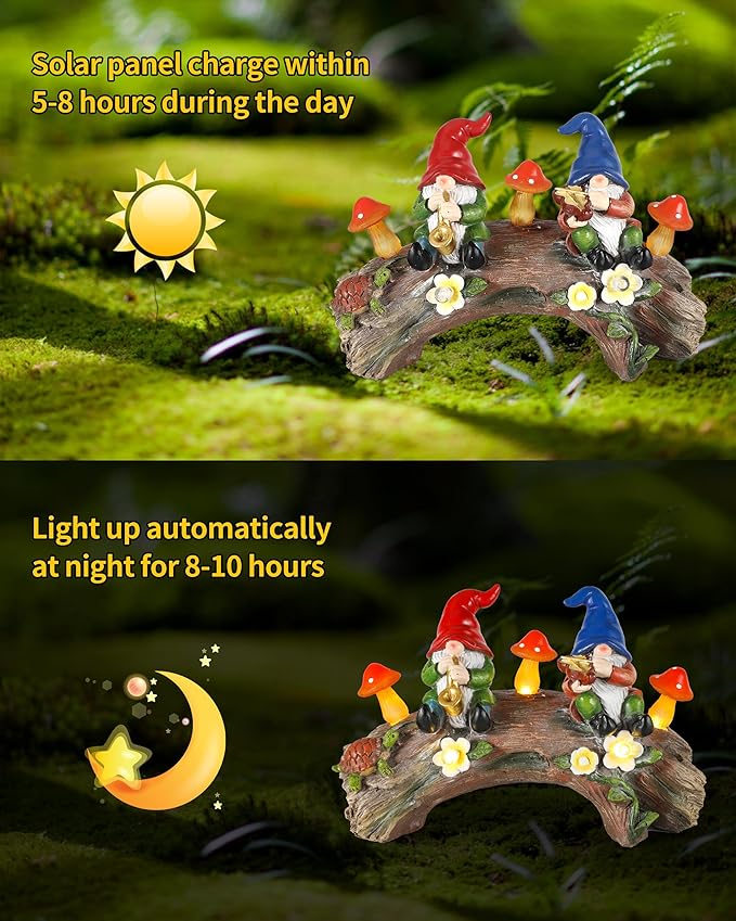 iStatue Enchanted Fairy Garden Gnomes Solar Light - 9'' Hand-Painted Resin Miniature Figurines Perfect for Yard Art Outdoor Patio Decor Lawn Ornaments and Statues Decorations (Gnomes)-VerdiqueGarden
